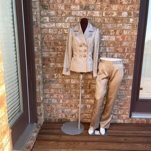 Etcetera Contemporary Luxury Metallic Brown Double-breasted Blazer & Pants Set 2